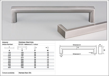 Kethy Cabinet Handle E2120 Regio 18mm Flat Top Round Under Stainless Steel