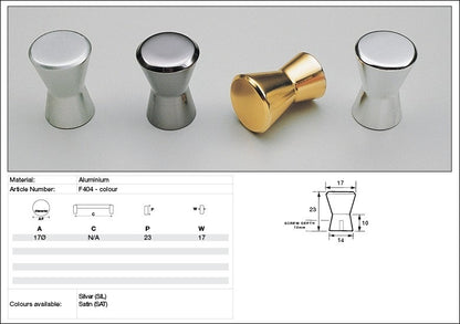 Kethy Cabinet Knob F404 F Series Hourglass 17mm Aluminium