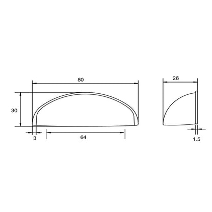 Kethy HT023 Bilbao Shell Handle 64mm - Available In Various Finishes