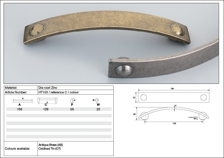 Kethy Cabinet Handle HT153 Hampton Flat 128mm Die-cast Zinc
