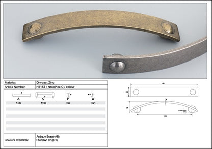 Kethy Cabinet Handle HT153 Hampton Flat 128mm Die-cast Zinc