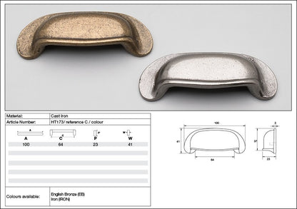 Kethy Cabinet Handle HT173 Hampton Shell 100mm Cast Iron