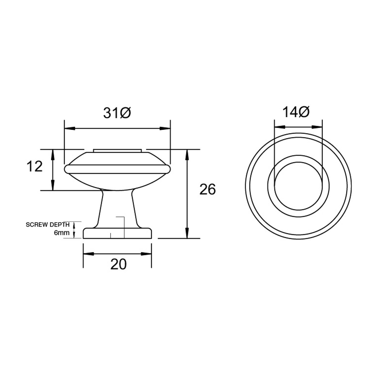 Kethy HT208 Lister Round Knob 31mm - Available In Various Finishes