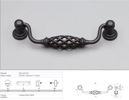 Kethy Cabinet Handle HT650 Hampton Bingley Drop Die-cast Zinc
