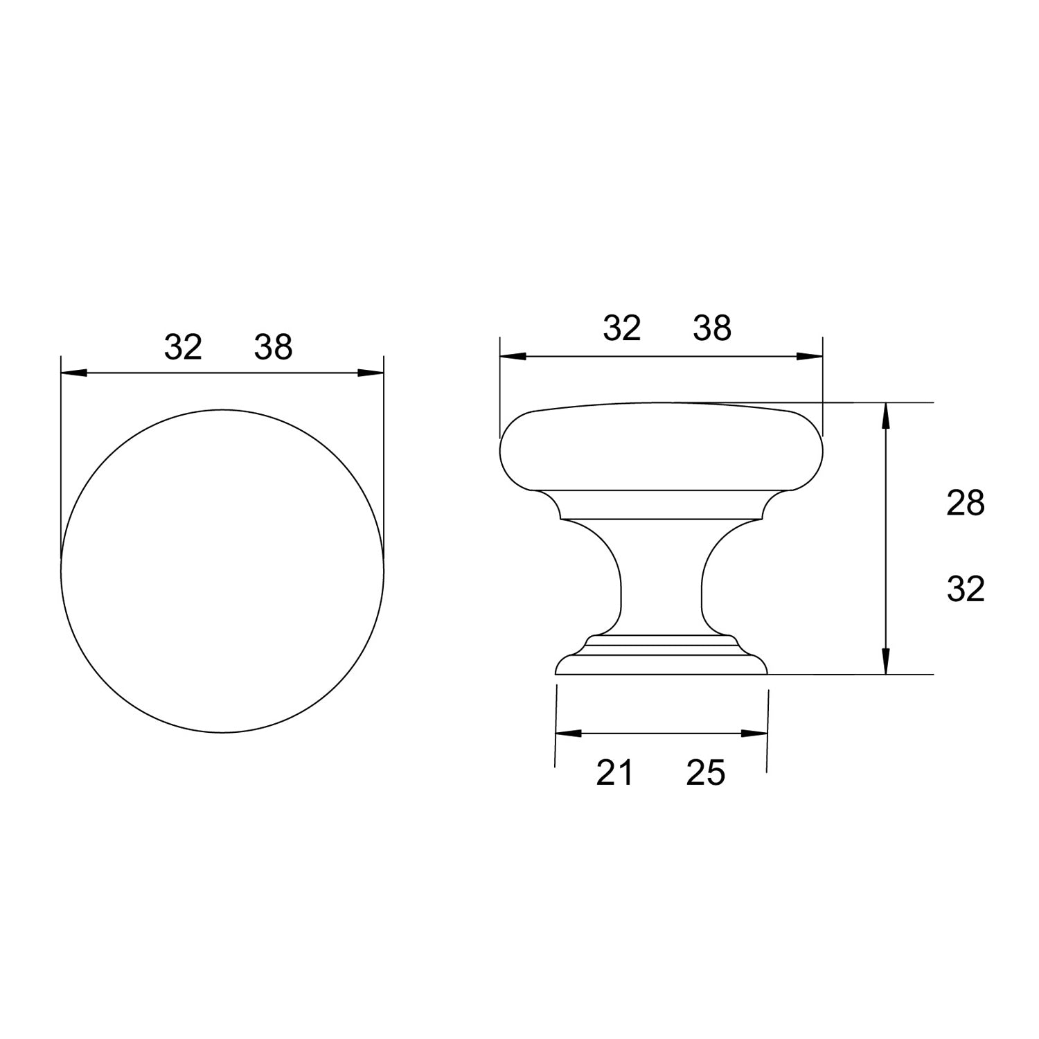 Kethy HT976 Monmouth Knob 38mm - Available In Various Sizes