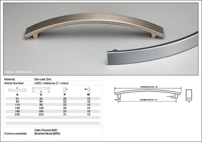 Kethy Cabinet Handle L805 L Series Bridge Die-cast Zinc