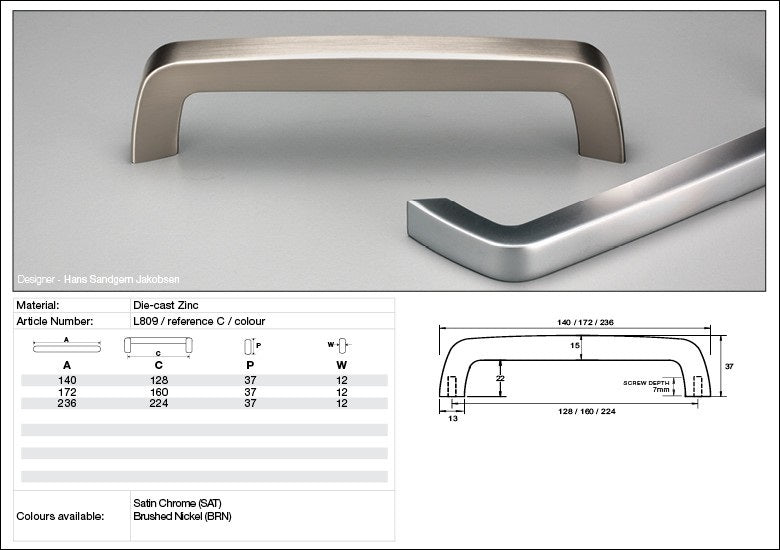 Kethy Cabinet Handle L809 L Series Epoch Light Die-cast Zinc
