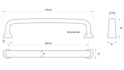 Kethy Iron Handle 160mm C to C Black L840/160-BKIR