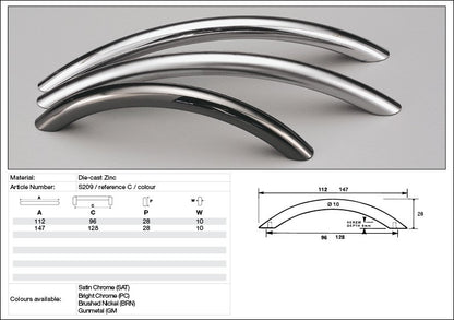 Kethy Cabinet Handle S209 S Series Bow Die-cast Zinc