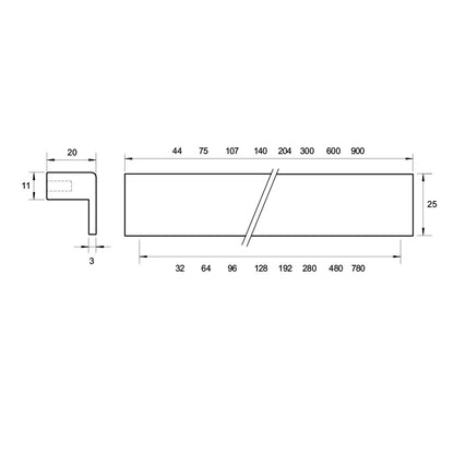 Kethy S225 Square Hook Lip Pull Handle - Available In Various Finishes and Sizes