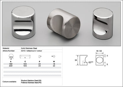 Kethy Cabinet Cylinder Knob Solid Stainless Steel S310 - Available in Various Finishes and Sizes