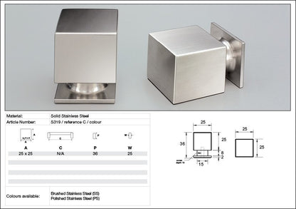 Kethy Cabinet Knob S319 S Series Cube 25mm Solid Stainless Steel