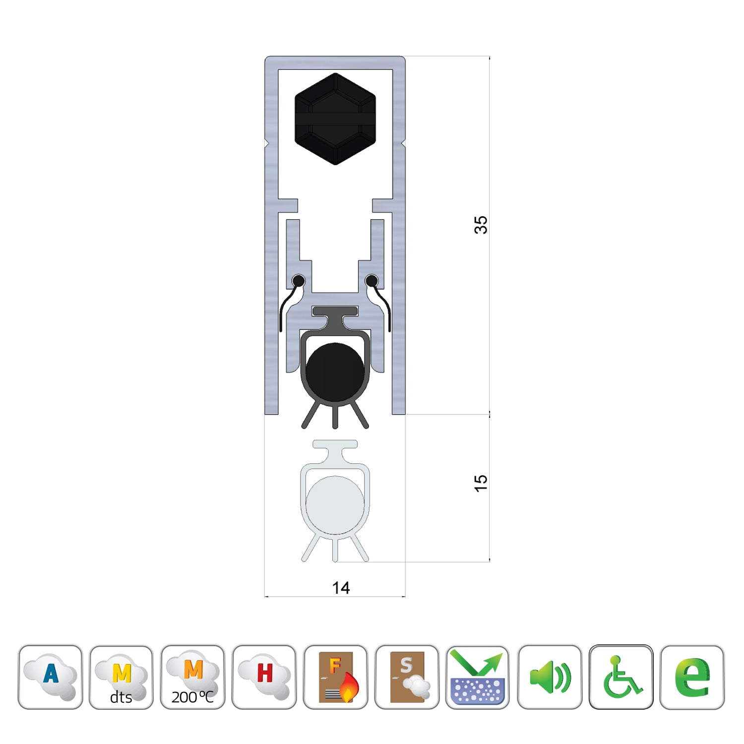 Kilargo Medium Duty Automatic Door Bottom Seal IS8010si-KG - Available in Various Sizes