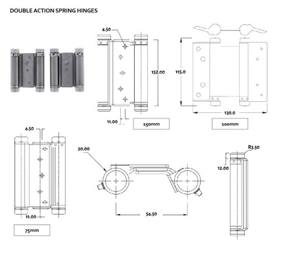 HFH Door Hinge 4150-104 Double Action Spring 100mm Satin Chrome Pair