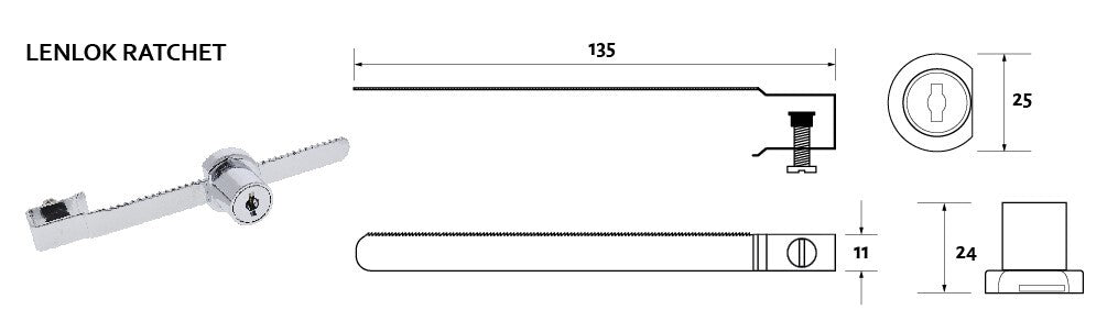 RiteFit Ratchet Sliding Glass Showcase Lock Keyed Alike Zinc Plated APL2352KA