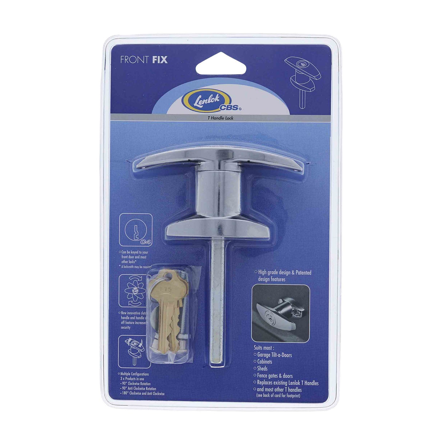 Lenlok CBS T Handle Garage Door Lock C4 Face Fix 75mm LTH-FF-C4-DP