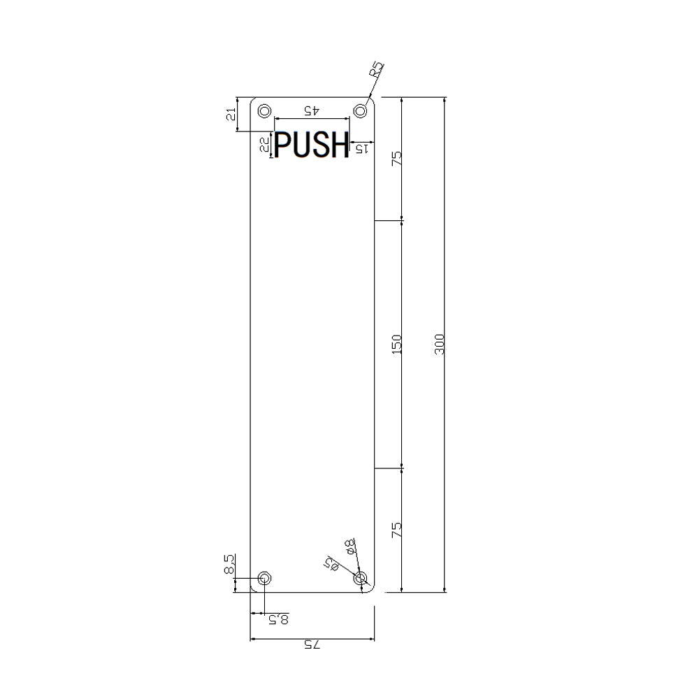 RiteFit Push Plate Engraved "Push" 304 Grade Stainless Steel 300x75mm PP1ESS
