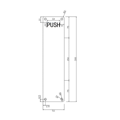 RiteFit Push Plate Engraved "Push" 304 Grade Stainless Steel 300x75mm PP1ESS