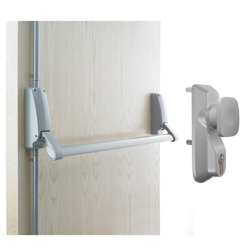 Briton Panic Bar B376E-D/SE Single Door with Outside Trim Knob w/ Cylinder 1413/KE