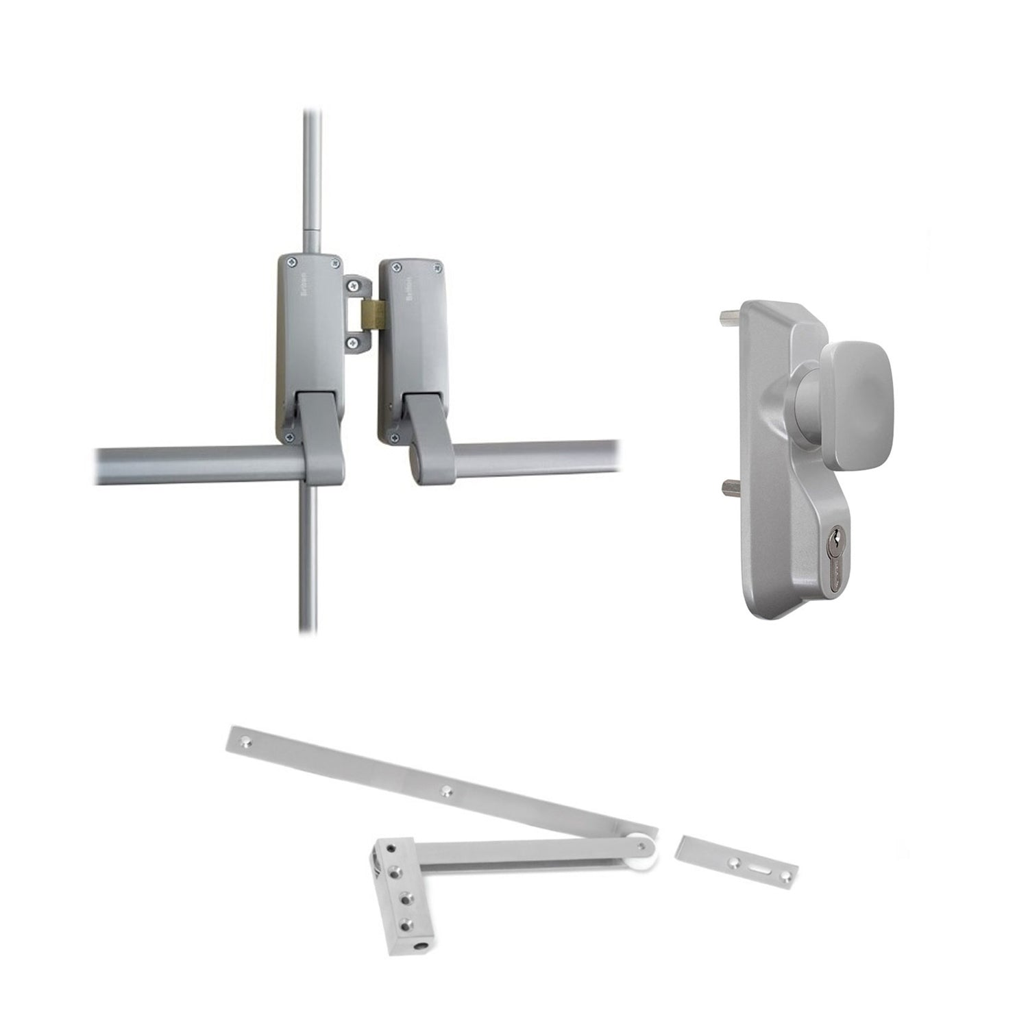 Briton Door Lock Pack B377 Panic Bar Double Door Selector Outside Knob Cylinder
