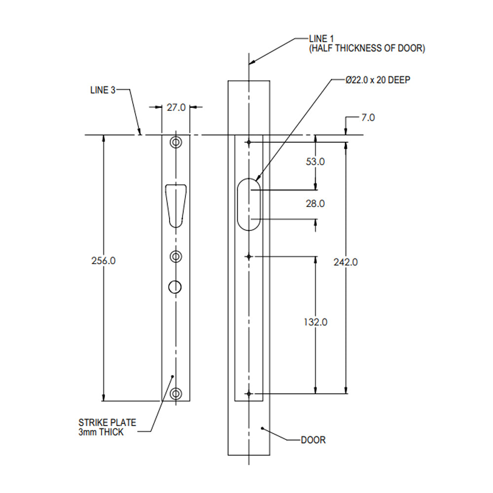 FSH Drop Bolt (V Lock) Square Edge 12Vdc to 30dc Fire Rated VE1260S