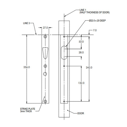 FSH Drop Bolt (V Lock) Square Edge 12Vdc to 30dc Fire Rated VE1260S