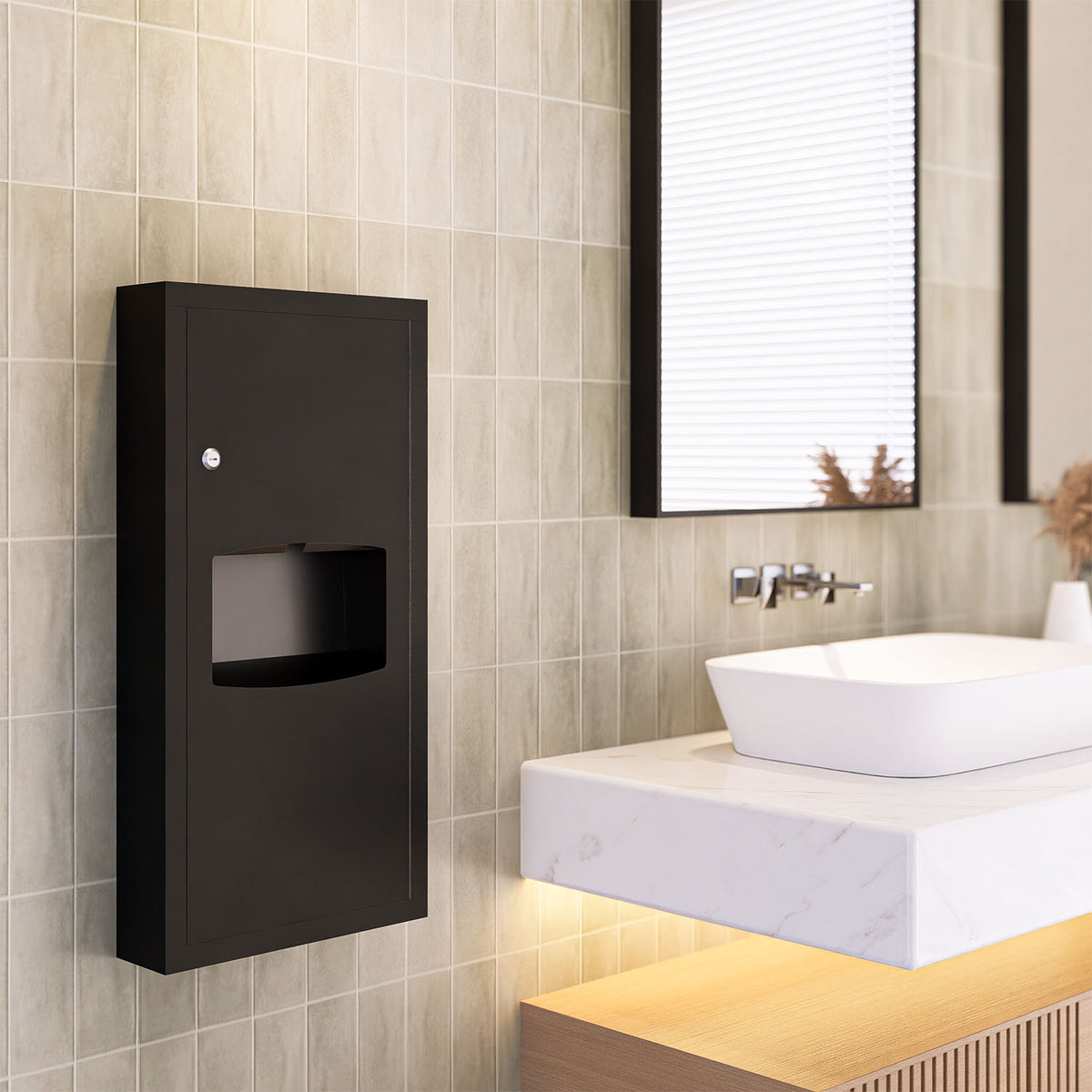 Metlam Surface Mounted Paper Towel Dispenser & Waste Receptacle Black ML710_SM_MK3_DESIGNER