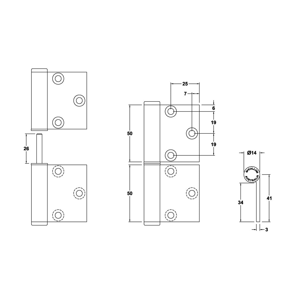 McCallum Aluminum Lift-Off Hinge Left Hand Satin Natural Anodised A101