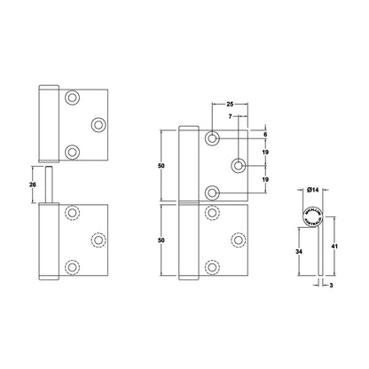 McCallum Aluminum Lift-Off Hinge Left Hand Satin Natural Anodised A101