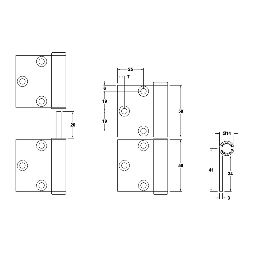McCallum Aluminum Lift-Off Hinge Right Hand Satin Natural Anodised A102