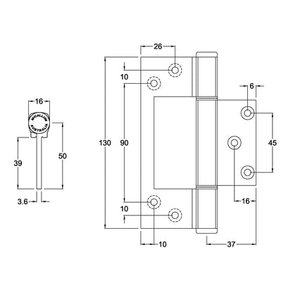 MCCA105|MCCA105BLK|MCCA105WHT|McCallum A105 Aluminium Heavy Duty Interfold Hinge 130mm - Available in Various Finishes