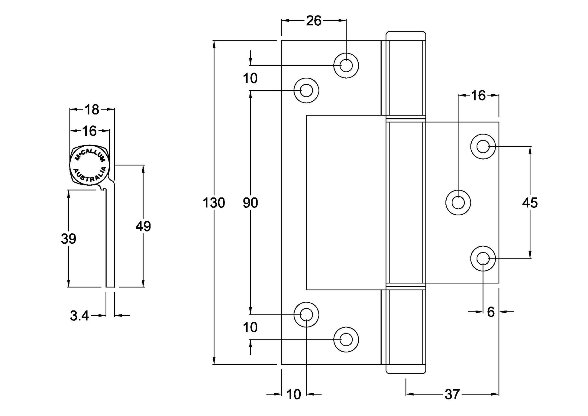 **10 Pack** McCallum Aluminium Offset Interfold Hinge A107 A107RLF