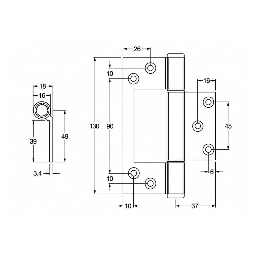 MCCA107|MCCA107BLK|MCCA107WHT|McCallum A107 Aluminum Interfold Hinge Offset Knuckle - Available in Various Finishes