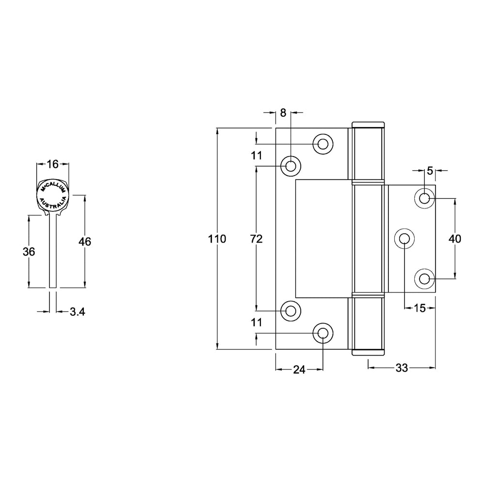 MCCA115|MCCA115BLK|MCCA115WHT|McCallum A115 Aluminum Heavy Duty Interfold Hingle 110mm - Available in Various Finishes