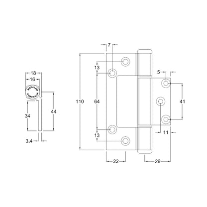MCCA117|MCCA117BLK|MCCA117WHT|McCallum Aluminum Interfold Hinge Offset Knuckle 110mm - Available in Various Finishes