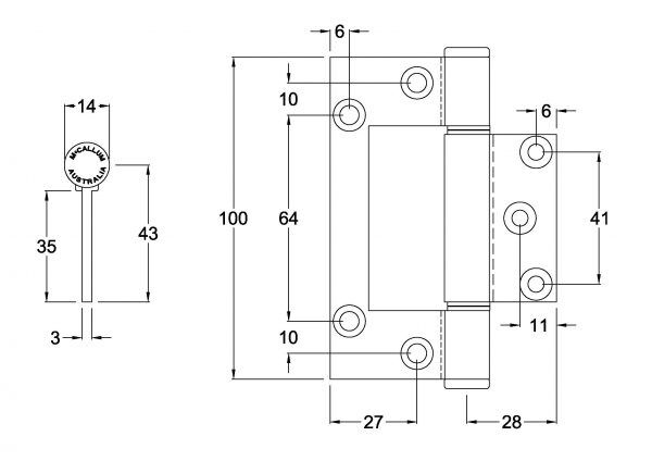 **10 Pack** McCallum Aluminium Centre Knuckle Interfold Hinge A125 A105SF