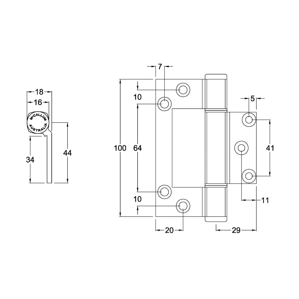 MCCA127|MCCA127BLK|MCCA127WHT|McCallum A127 Aluminum Medium Duty Interfod Hinge 100mm - Available in Various Finishes