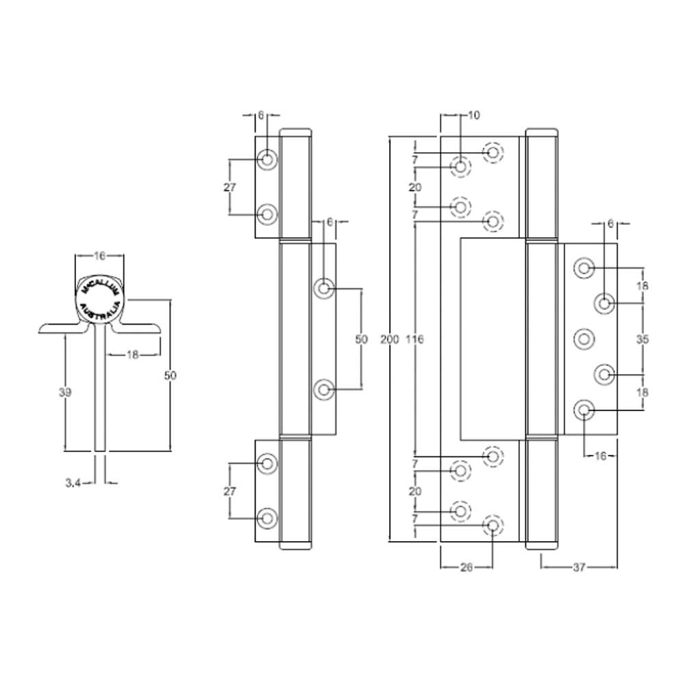 MCCA134|MCCA134BLK|MCCA134WHT|McCallum Aluminium Heavy Duty Interfold Hinge 200mm - Available in Various Finishes
