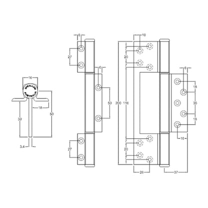 MCCA134|MCCA134BLK|MCCA134WHT|McCallum Aluminium Heavy Duty Interfold Hinge 200mm - Available in Various Finishes