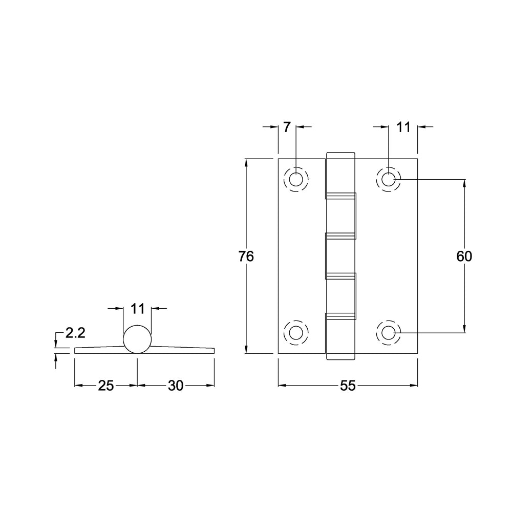 McCallum Aluminium Butt Hinge Fixed Pin 76mm Satin Natural Anodised A146