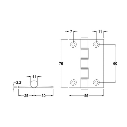 McCallum Aluminium Butt Hinge Fixed Pin 76mm Satin Natural Anodised A146