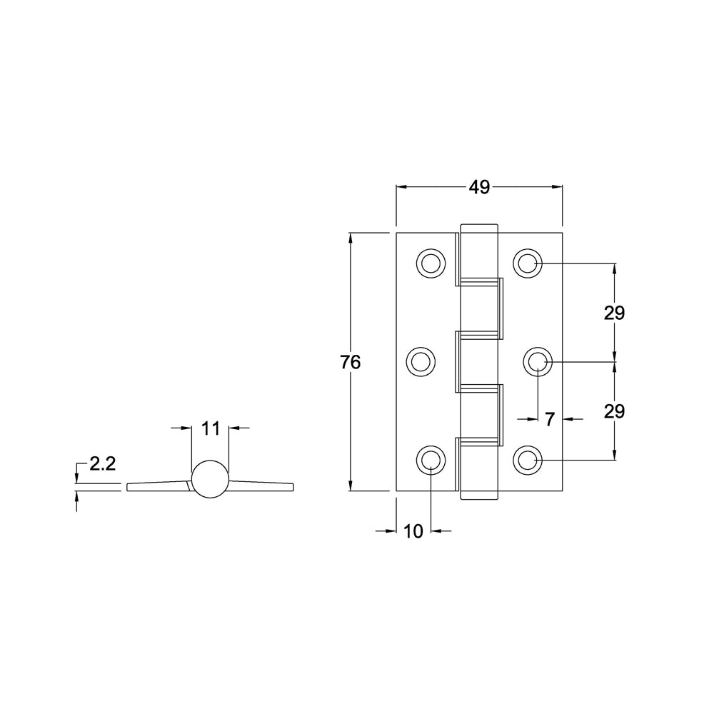 McCallum Aluminum Cabinet Butt Hinge Fixed Pin 76mm Satin Natural Anodised A151