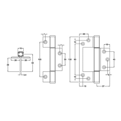 MCCA154|MCCA154BLK|MCCA154WHT|McCallum A154 Aluminum Heavy Duty Interfold Hinge Wrap Around 130mm - Available in Various Finishes