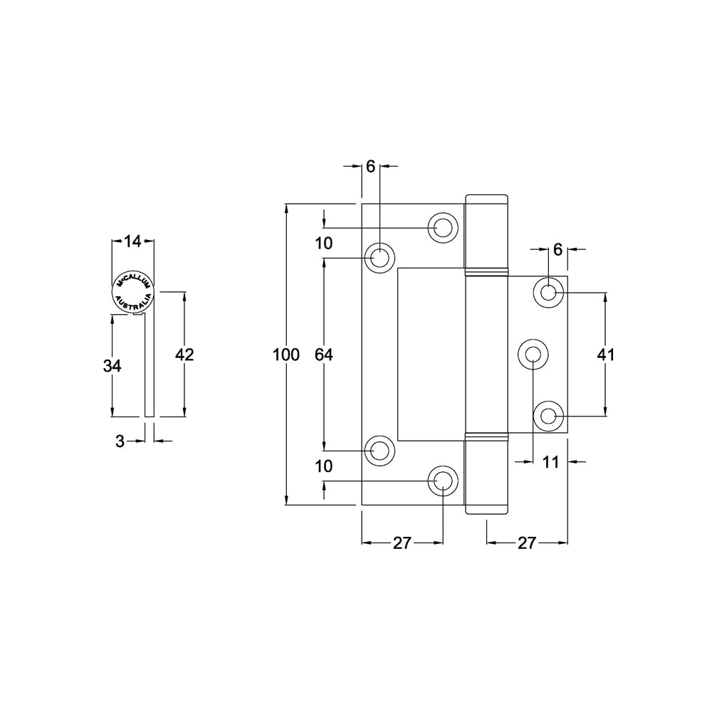 MCCA165|MCCA165BLK|MCCA165WHT|McCallum A165 Aluminum Medium Duty Interfod Hinge 100mm - Available in Various Finishes