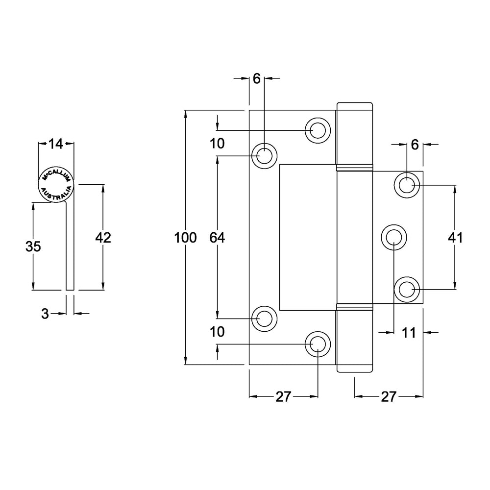 MCCA166|MCCA166BLK|MCCA166WHT|McCallum A166 Aluminum Medium Duty Interfold Hinge 100mm - Available in Various Finishes
