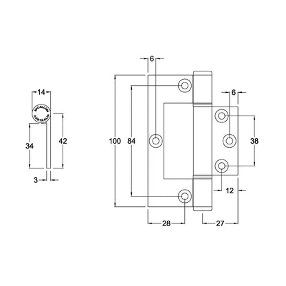 McCallum Aluminum Medium Duty Interfold Hinge Offset Round Knuckle 100mm