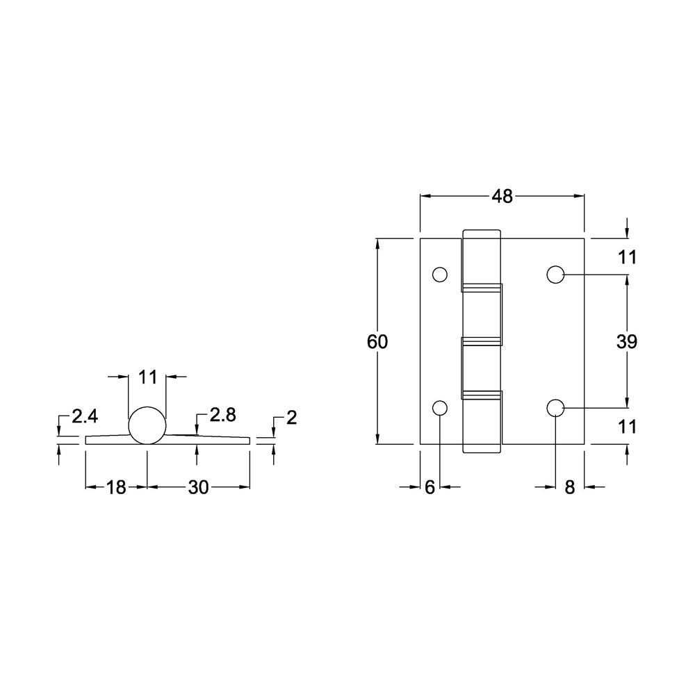McCallum Window & Shower Screen Door Aluminum Butt Hinge Satin Natural Anodised A170