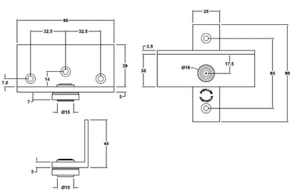 McCallum Angle Shoe Door Pivot Hinge Aluminium Pair Black P435-BLK