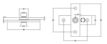 McCallum Angle Shoe Door Pivot Hinge Aluminium Flat Strap Pair Black P436-BLK