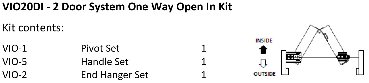 McCallum VIO Folding 2 Door System One Way Inward Opening Hardware Kit Satin Stainless Steel